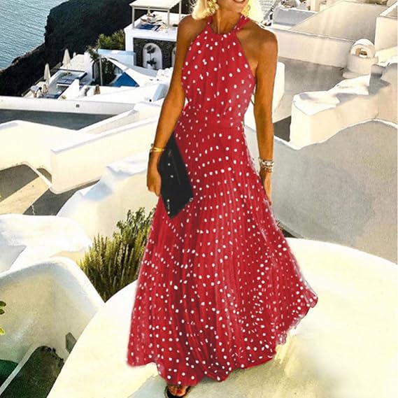 WW | Boho Drucken Patchwork Halter Plissierte Kleider