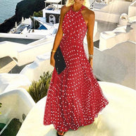 WW | Boho Drucken Patchwork Halter Plissierte Kleider