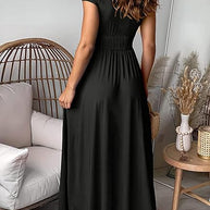 WW | Elegantes tiefes V-Ausschnitt Hochschlitz Maxikleid für Frauen