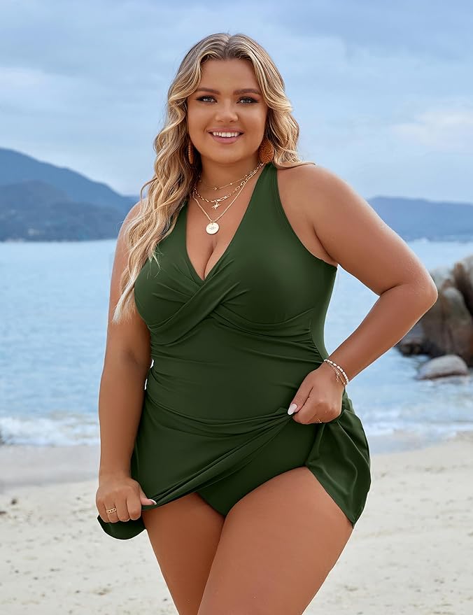 WW | Plus Size Einteiler Schwimmdress Badeanzug Bauchkontrolle Badeanzüge