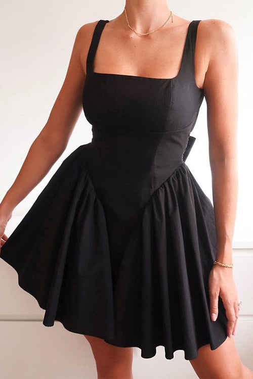 WW | Rosiedress Square Neck Schleife Knot Rückenfrei Mini Kleid