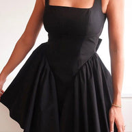 WW | Rosiedress Square Neck Schleife Knot Rückenfrei Mini Kleid
