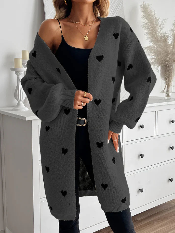 WW | Herzmuster Lange Länge Wolle Strickjacke Für Damen - Ideal für Winter