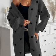 WW | Herzmuster Lange Länge Wolle Strickjacke Für Damen - Ideal für Winter