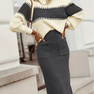 WW | teilige Strickset - Pullover mit langen Ärmeln und schmalem Midirock