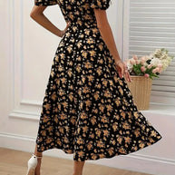 WW | Schickes Kleid mit Puffärmeln Im A-Linien-Stil mit Blumendruck