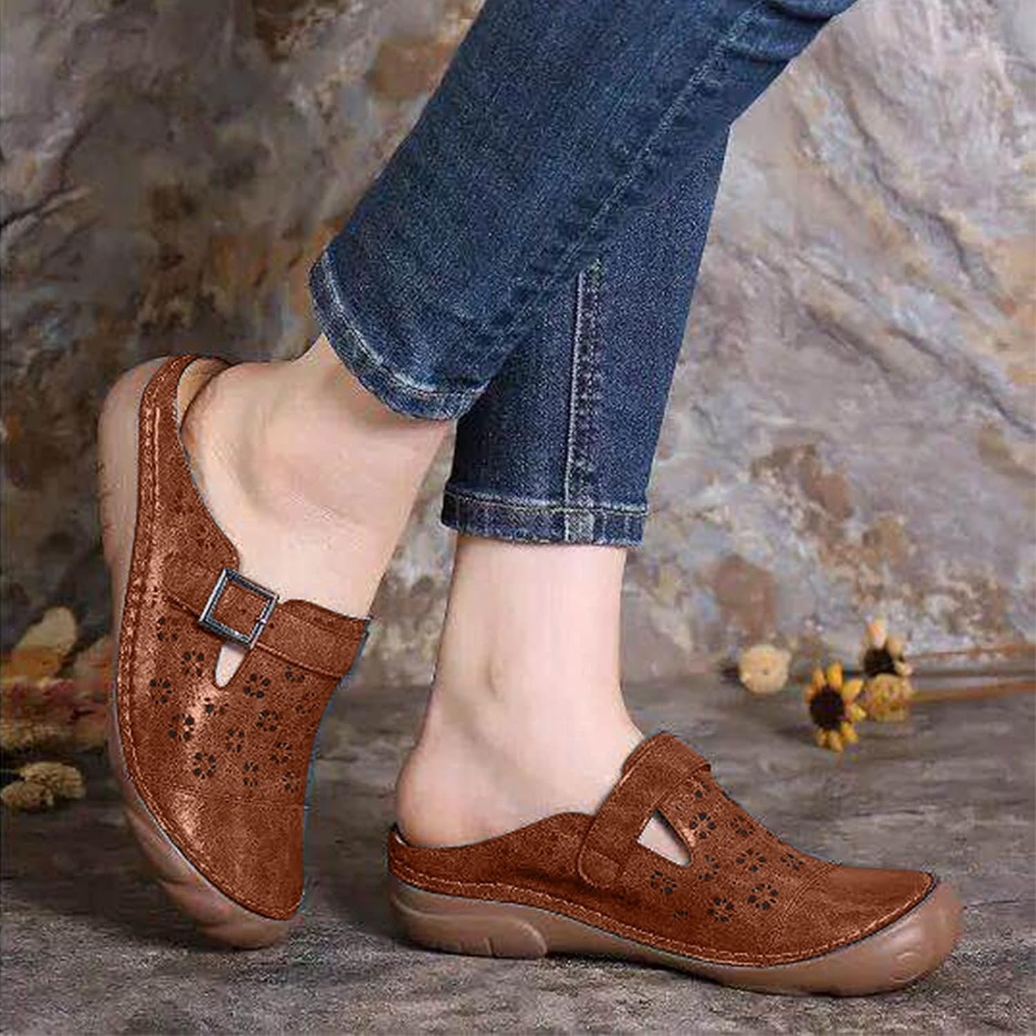 WW | Damen Clogs Aus Leder Weite Passform Leicht