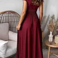 WW | Elegantes tiefes V-Ausschnitt Hochschlitz Maxikleid für Frauen