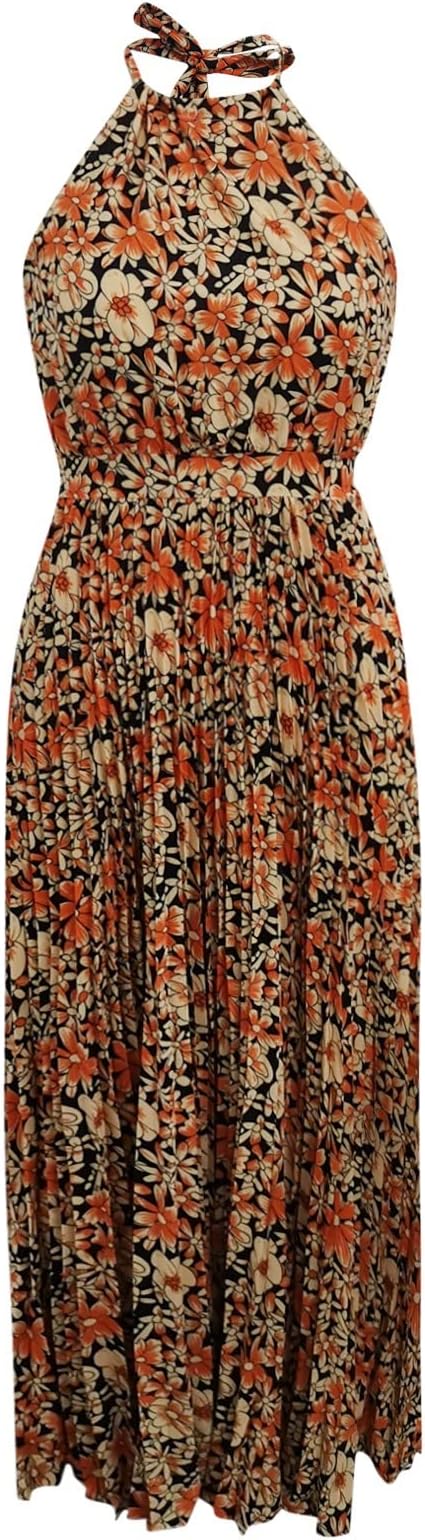 WW | Boho Drucken Patchwork Halter Plissierte Kleider