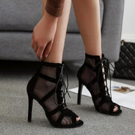 WW Damen Sandaletten mit hohen Absätzen - Verführerische Spitze und Mesh für den perfekten Party-Look