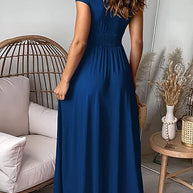 WW | Elegantes tiefes V-Ausschnitt Hochschlitz Maxikleid für Frauen