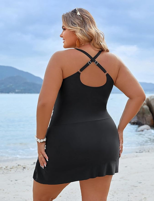 WW | Plus Size Einteiler Schwimmdress Badeanzug Bauchkontrolle Badeanzüge
