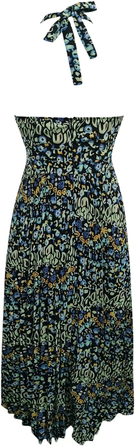 WW | Boho Drucken Patchwork Halter Plissierte Kleider