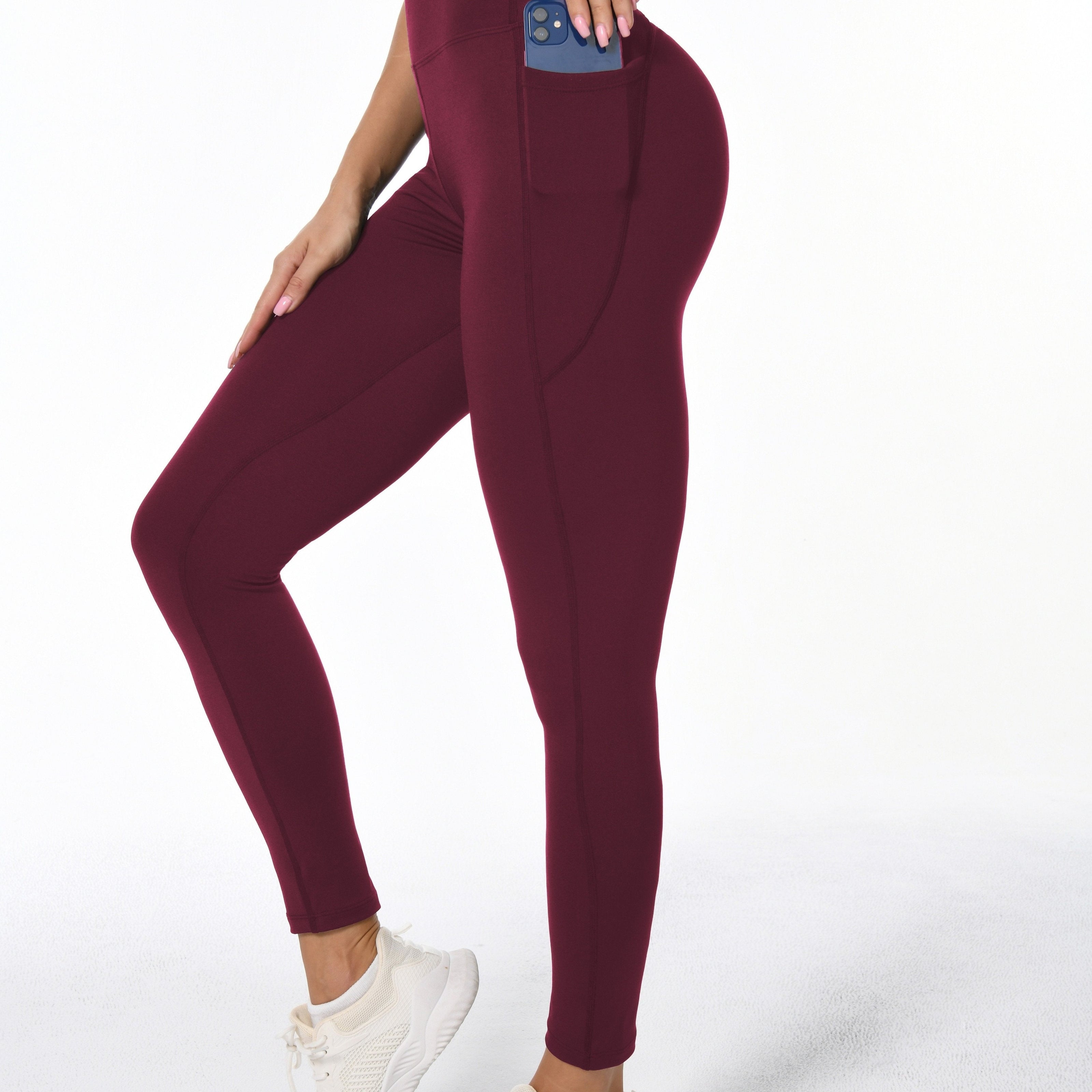 WW | Weiche Dehnbare Damen Sportleggings Mit Pohebehebung Und Taschen