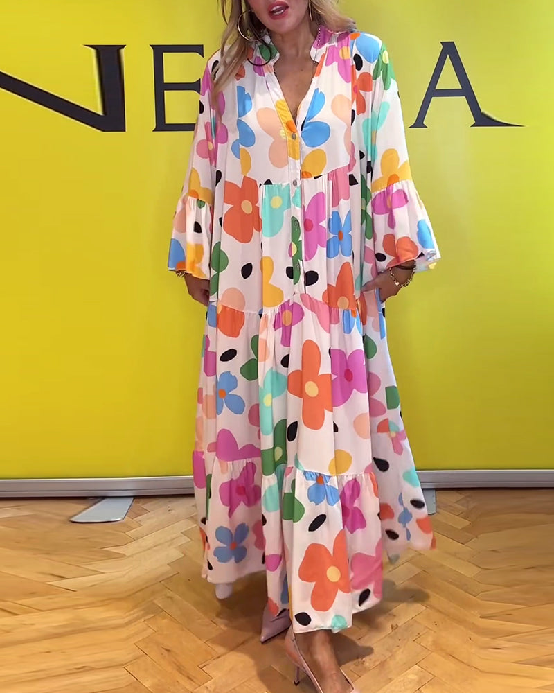 Noa - Lässiges Kleid mit Trompetenärmeln und Blumenmuster
