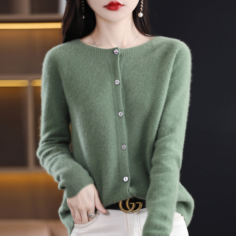W&W Mode | Lockerer Damen Cashmere Strickjacke Mit Rundhalsausschnitt Aus Hochwertiger Veganer Wolle