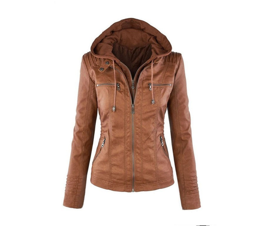 WW | Damen Lederjacke Mit Kapuze