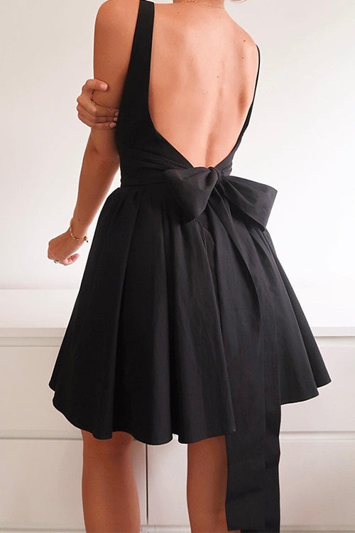 WW | Rosiedress Square Neck Schleife Knot Rückenfrei Mini Kleid