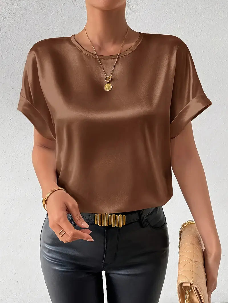 WW | Satin T-Shirt Mit Umgeschlagenen Ärmeln Für Damen