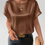 WW | Satin T-Shirt Mit Umgeschlagenen Ärmeln Für Damen