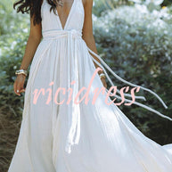 WW Whispers – Drapiertes Maxikleid aus Leinenmischung mit tiefem V-Ausschnitt, Neckholder und rückenfreiem Überzug