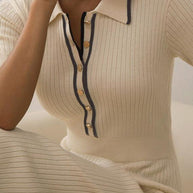 WW | Midi-Kleid mit Polokragen - elegantes Damen Strickkleid