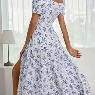 WW | Schickes Kleid mit Puffärmeln Im A-Linien-Stil mit Blumendruck