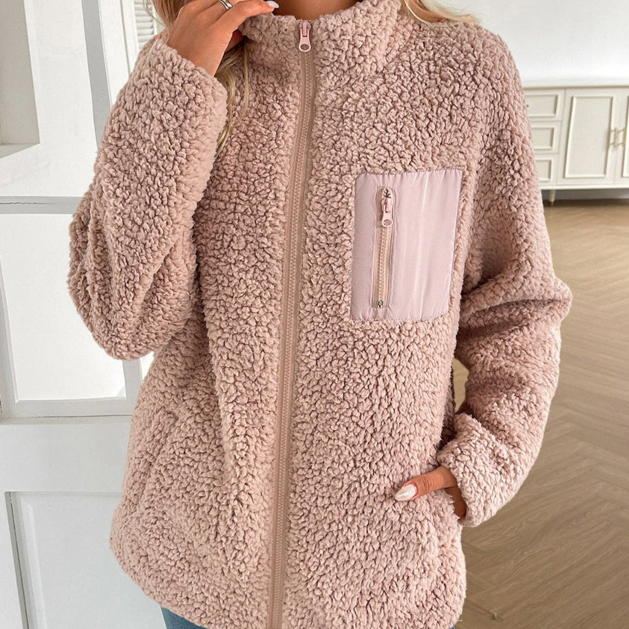 WW | Lässige Winter Zip-Up Fuzzy Jacke für Damen