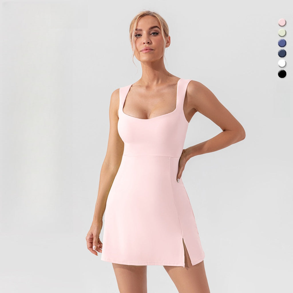 W&W | Hosenträger einfarbig Yoga Tennisrock leichtes Sportkleid