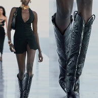 WW | Frauen Hochhackige Metall Spitz Zehen Schleife Bestickte Stiefel