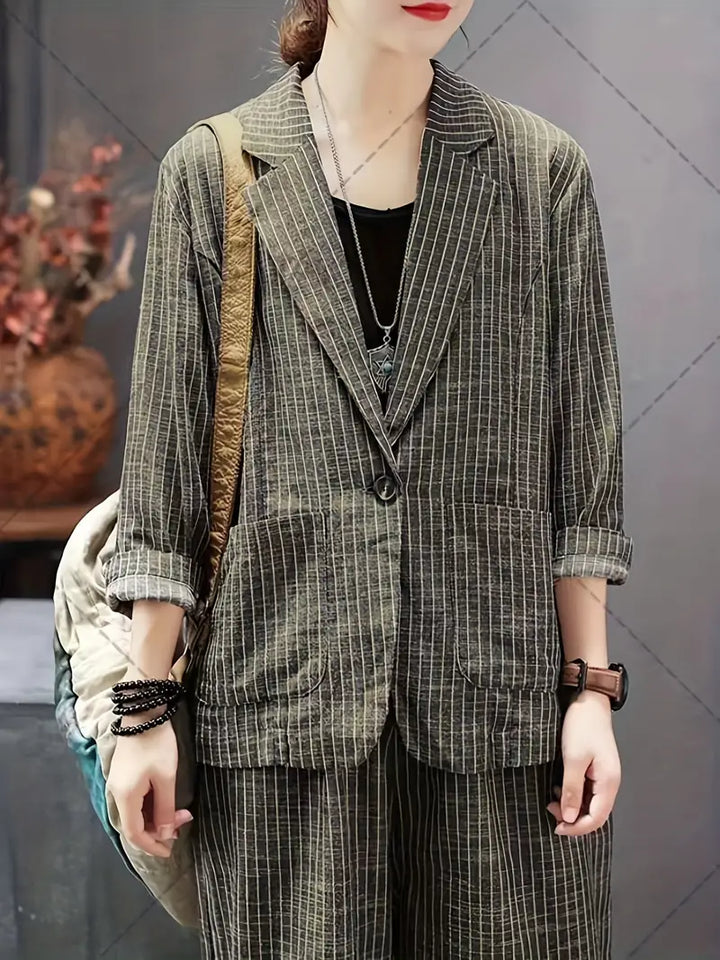 W&W Mode | Blazer mit gestreiftem Revers und Hose mit weitem Bein