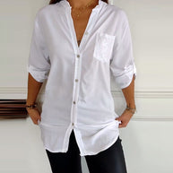 WW - Schicke Bluse mit Knopfleiste und Paillettenbesatz für Damen | Elegante Langarmbluse mit Paillettentasche