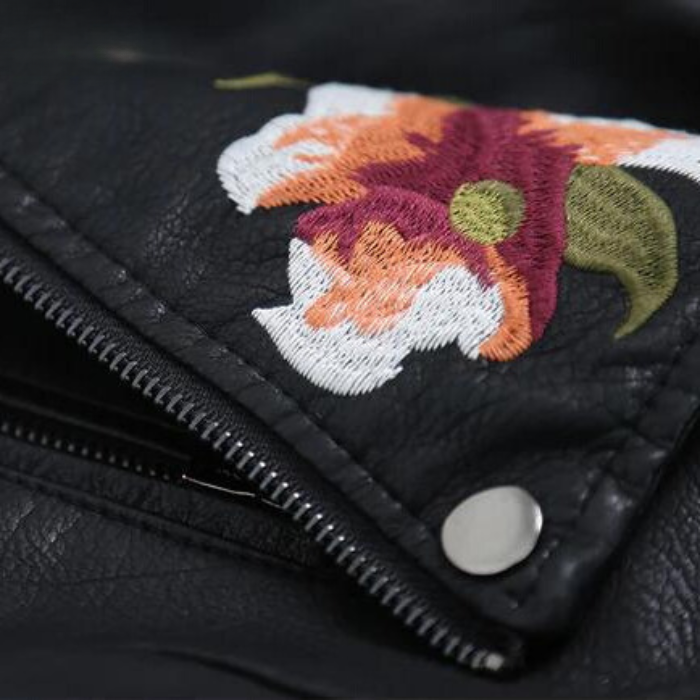 W&W Mode | Lederjacke mit Blumenstickerei