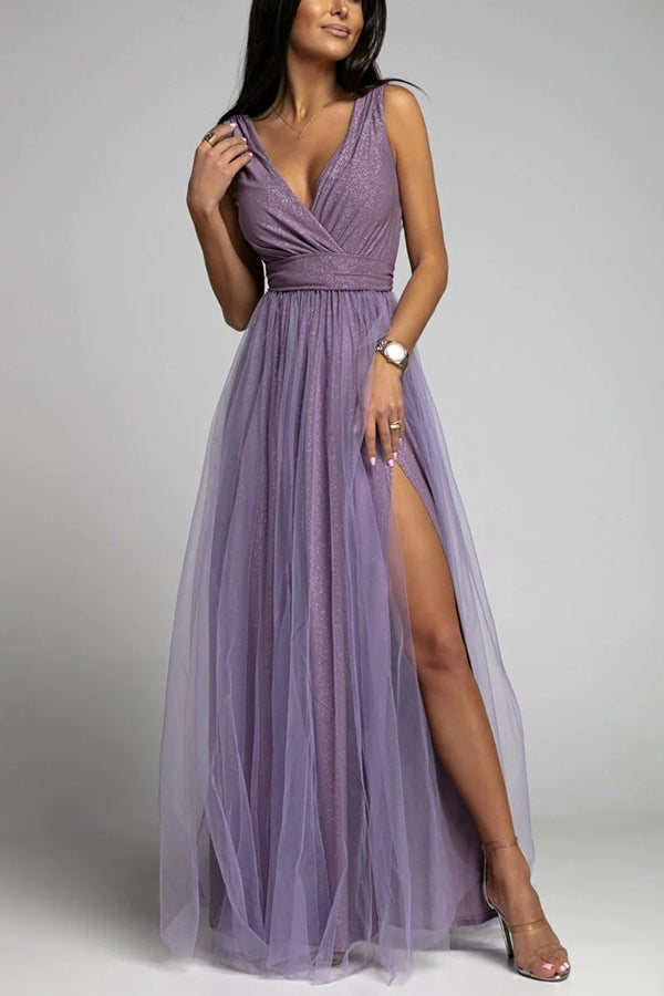 WW | It'S My Day Light Tulle Schlitz Maxi Kleid