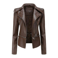 WW | Gothic Soft Leather Jacket with Lapel and Breathable Zipper Design