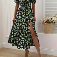 WW | Schickes Kleid mit Puffärmeln Im A-Linien-Stil mit Blumendruck