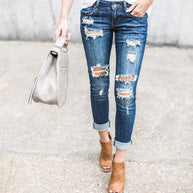 Damen Slim-Fit Jeans im Used-Look mit Rissen WW