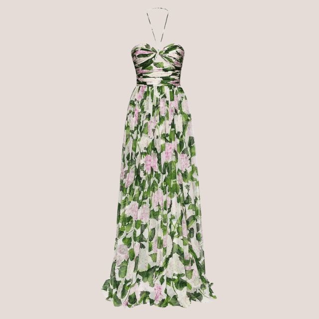 WW | Trägerloses Maxikleid mit Blumenmuster und gerafftem Oberteil
