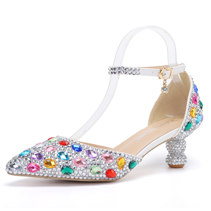 WW | Lavtil Top Sommer Neu Blau Farbe Spitz Kalebass Absatz Rhinestone Multi Farbe Mode Hochzeits Bankett Frauen Schuhe