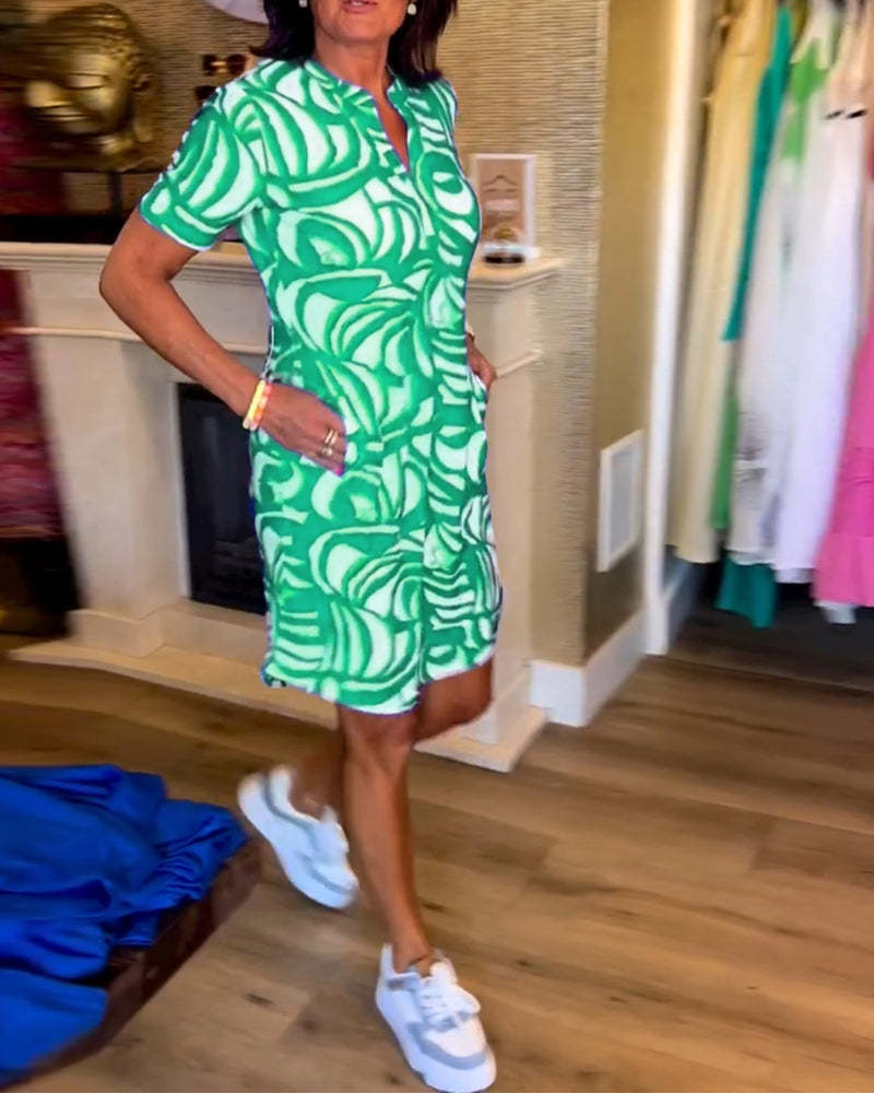 W&W Mode | Kurzärmeliges Damenkleid Mit V-ausschnitt Und Print