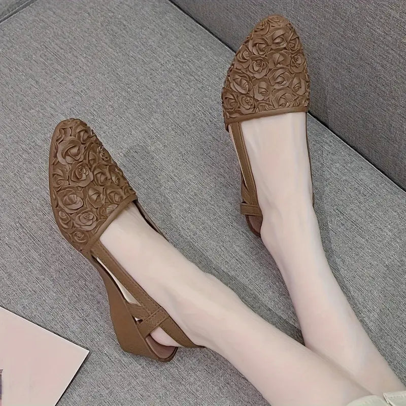 WW | Klassische, Bequeme Schuhe mit Rosen Absatz Keil