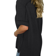 WW | Cord-Ripp V-Ausschnitt Kurzarm T-Shirt