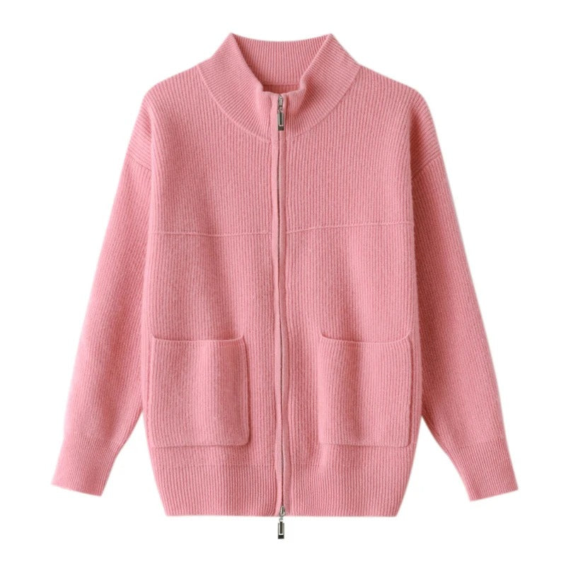 WW | Gemütlicher Strick Cardigan mit Stehkragen und Reißverschluss