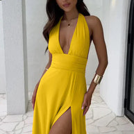 Bernadette | Sexy Tiefes V-Ausschnit-Split-Solid-Farben-Kleid