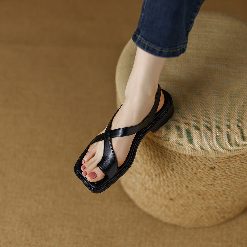 WW | Damen Retro Schwarze Bequeme Römersandalen