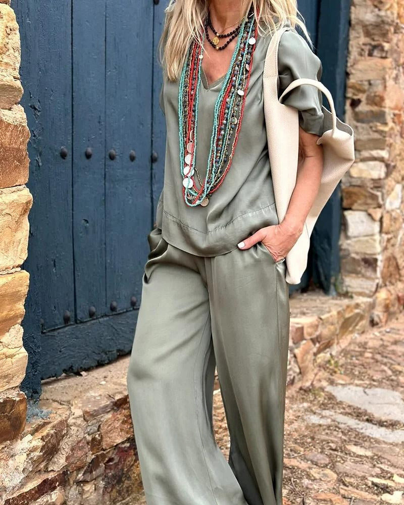 W&W Mode | Himmelweiße Bluse und Hosen-Set mit eleganter Ausstrahlung