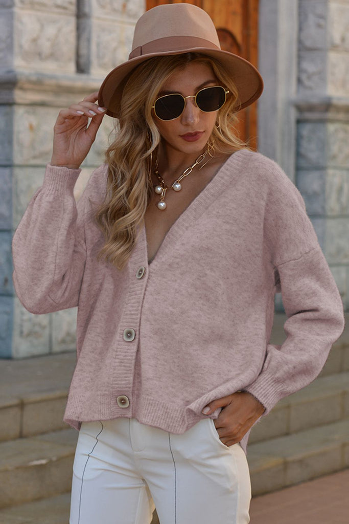 WW | V-Ausschnitt Knopf-Down Herunterfallende Schulter Cardigan
