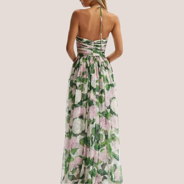 WW | Trägerloses Maxikleid mit Blumenmuster und gerafftem Oberteil