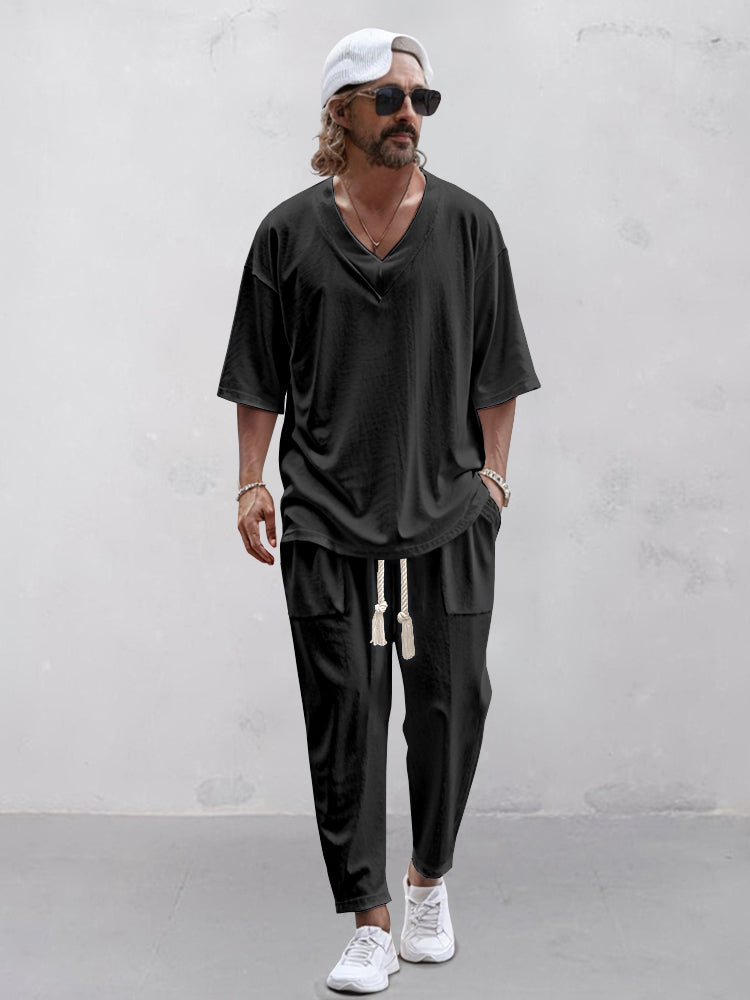 WW | Herren Loungewear Satz Mit V-ausschnitt Und Kordelzug Hose Bequem Und Stilvoll