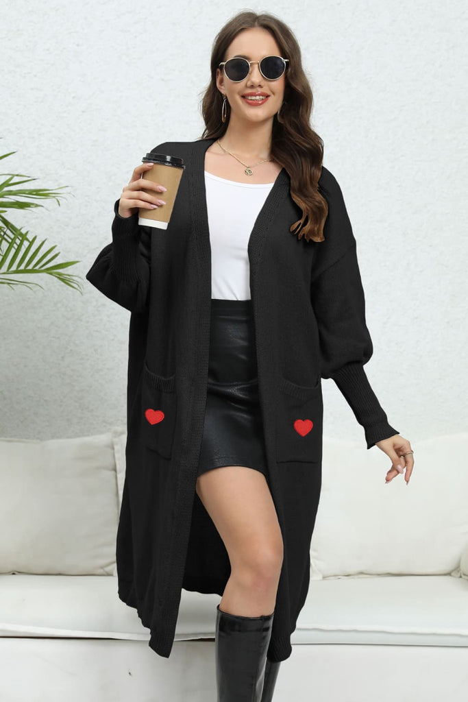 WW | Laternenärmel Offene Vorderseite mit Taschen Strickjacke